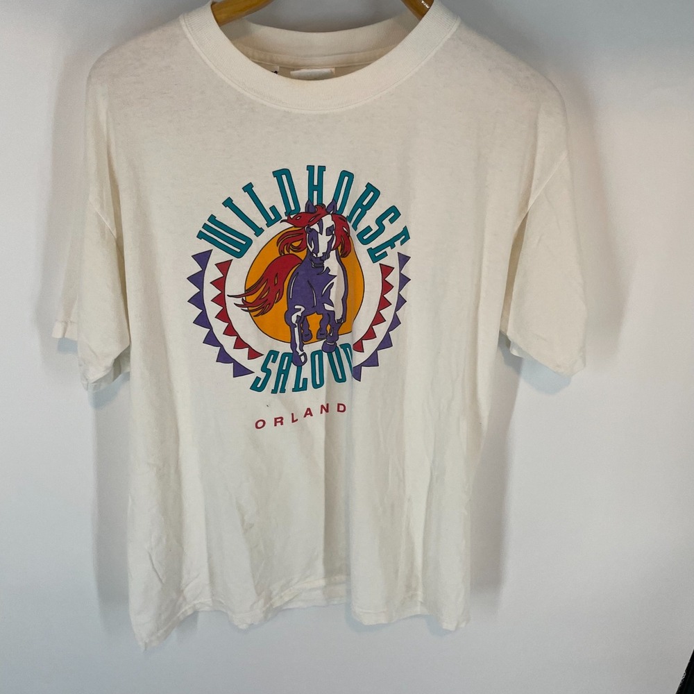 Gildan Activewear Wild Horse Saloon Graphic T-Shirt White Mens Large Heavyweight